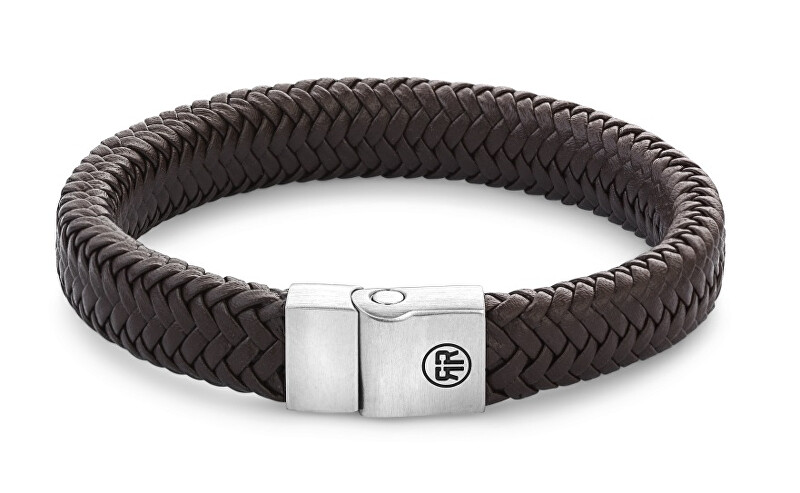 Rebel&Rose Hnědý kožený náramek Herringbone Brown Matt RR-M0022-S