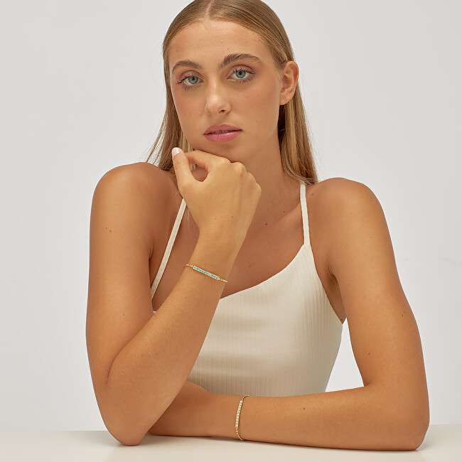 S'Agapõ Elegantní pozlacený náramek se světle modrými krystaly Dazzly SDZ18