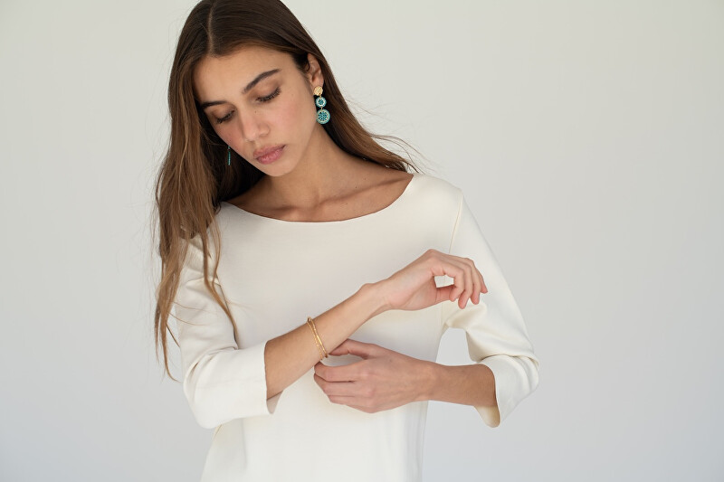Sàntibé Visací náušnice s korálky Mini Mila Blanc MINI MIL-BLAN-BO-1 bílá, zlatá