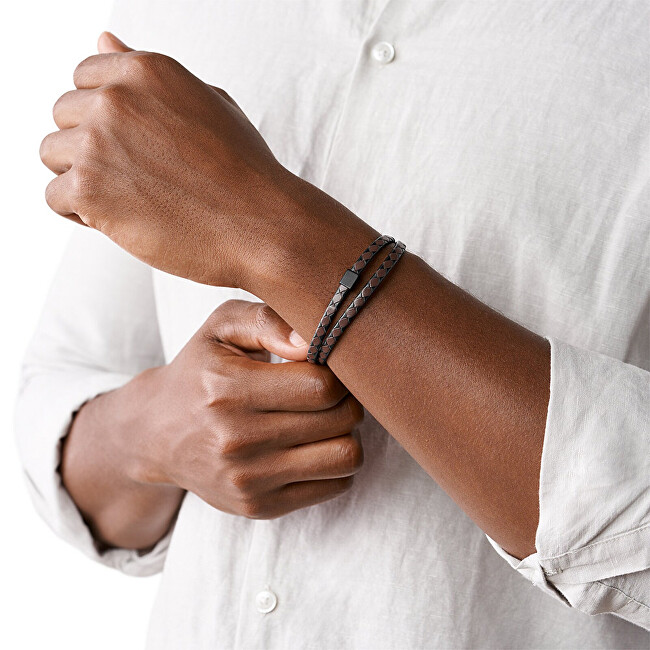 Skagen Dvojitý kožený náramek pro muže Hulsten SKJM0185998