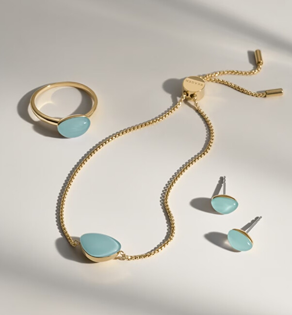 Skagen Krásný pozlacený náramek Sofie Sea Glass SKJ1808710 tyrkysová, zlatá