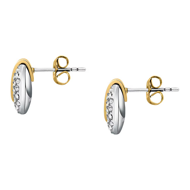 Trussardi Blyštivé bicolor náušnice z oceli T-Round TJAYF14