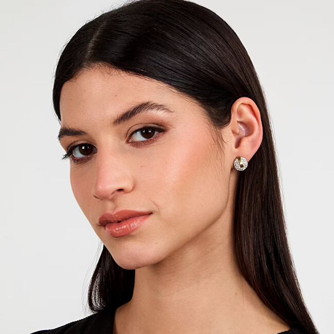 Trussardi Blyštivé bicolor náušnice z oceli T-Round TJAYF14