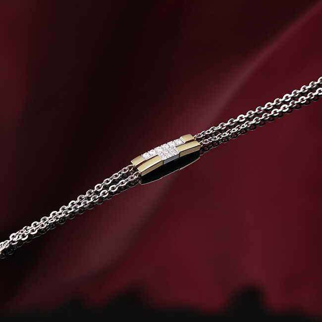 Trussardi Dvojitý ocelový bicolor náramek se zirkony T-Logo TJAXC27