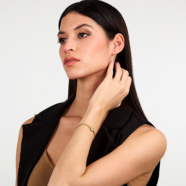 Trussardi Dvojitý pozlacený náramek se zeleným zirkonem T-Design TJAXA24