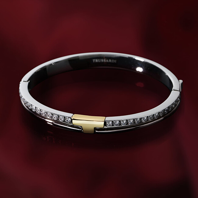 Trussardi Elegantní pevný bicolor náramek se zirkony T-Logo TJAXC20