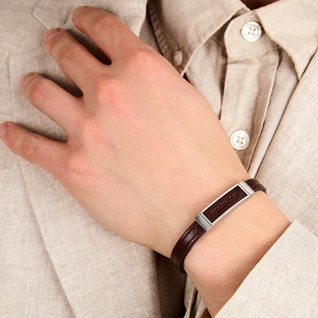 Trussardi Hnědý kožený náramek pro muže T-Leather TJAXZ06