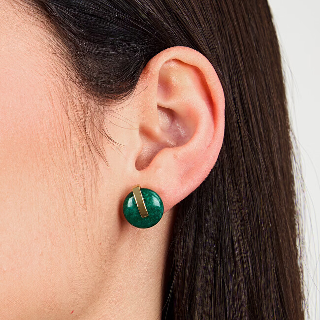 Trussardi Módní pozlacené náušnice s achátem T-Round TJAYF12