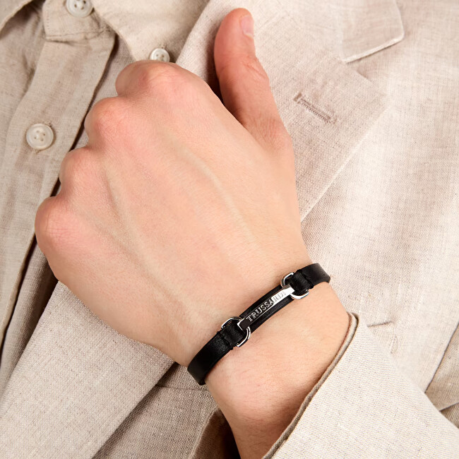 Trussardi Pánský náramek z černé kůže T-Leather TJAXZ08