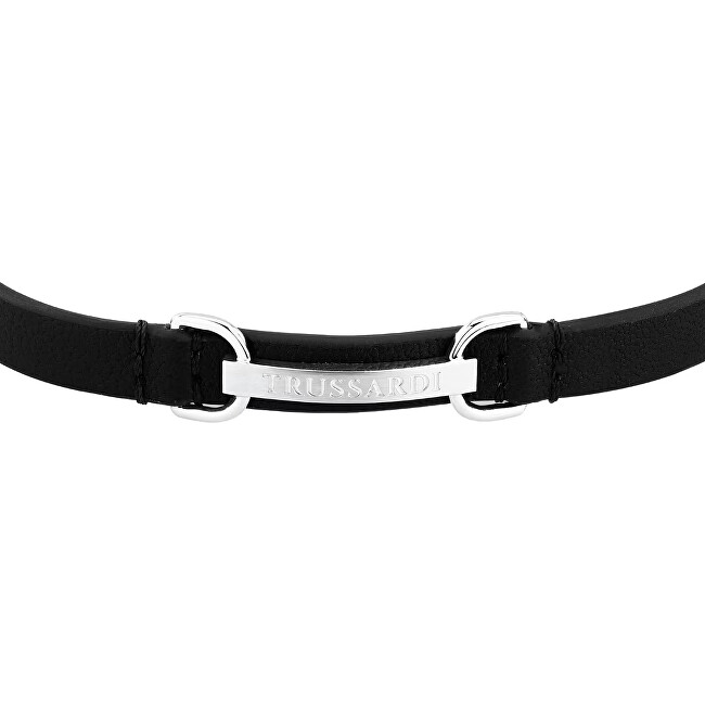 Trussardi Pánský náramek z černé kůže T-Leather TJAXZ08