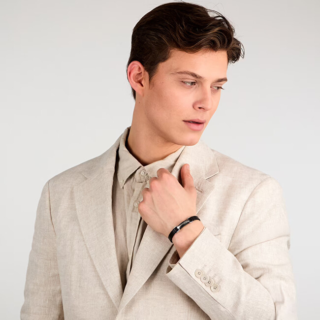 Trussardi Pánský náramek z černé kůže T-Leather TJAXZ08