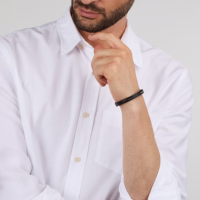 Trussardi Pánský náramek z černé kůže T-Leather TJAXZ10