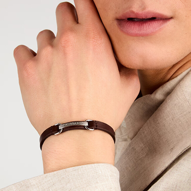 Trussardi Pánský náramek z hnědé kůže T-Leather TJAXZ07