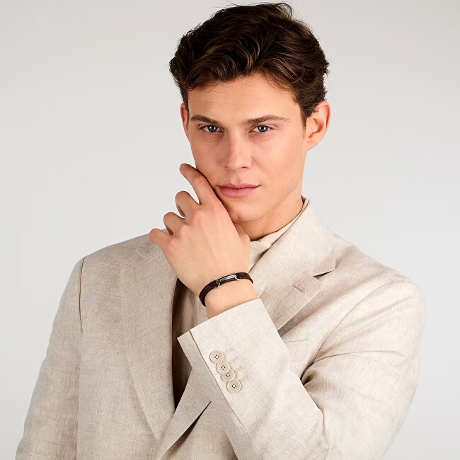 Trussardi Pánský náramek z hnědé kůže T-Leather TJAXZ07