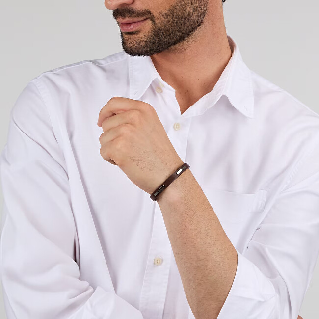Trussardi Pánský náramek z hnědé kůže T-Leather TJAXZ11