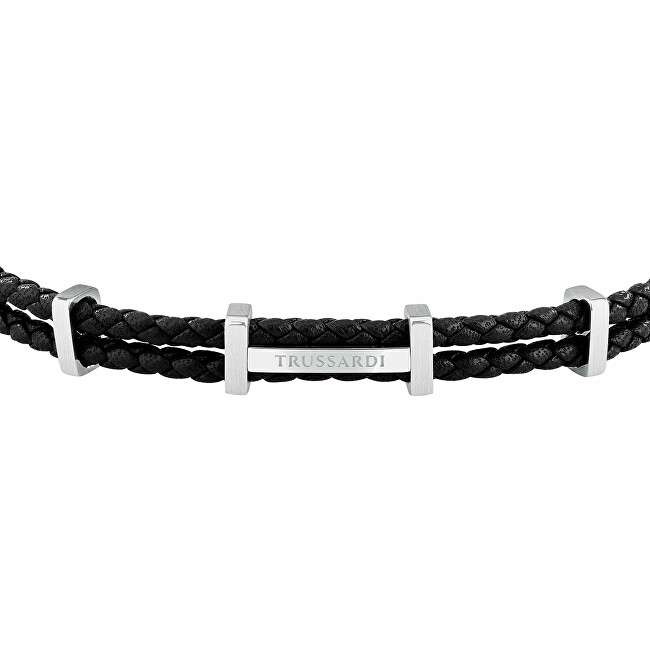 Trussardi Pánský náramek z pletené černé kůže T-Leather TJAXZ13