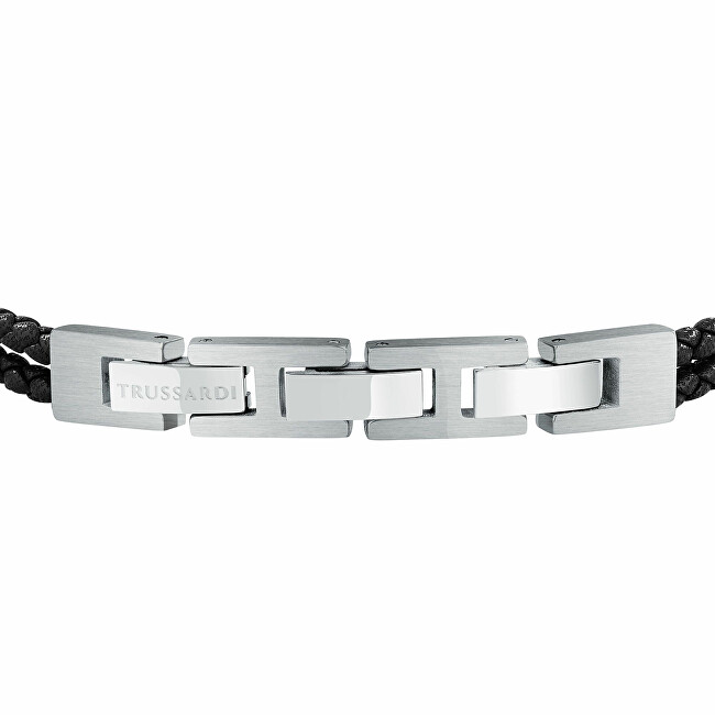 Trussardi Pánský náramek z pletené černé kůže T-Leather TJAXZ13