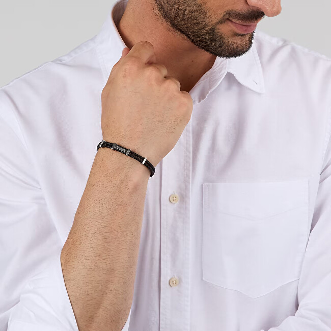 Trussardi Pánský náramek z pletené černé kůže T-Leather TJAXZ13