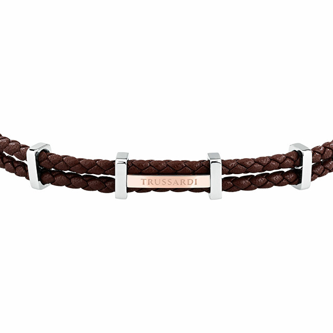 Trussardi Pánský náramek z pletené hnědé kůže T-Leather TJAXZ12