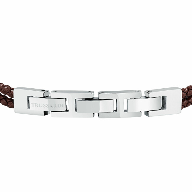 Trussardi Pánský náramek z pletené hnědé kůže T-Leather TJAXZ12