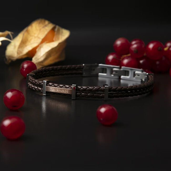 Trussardi Pánský náramek z pletené hnědé kůže T-Leather TJAXZ12