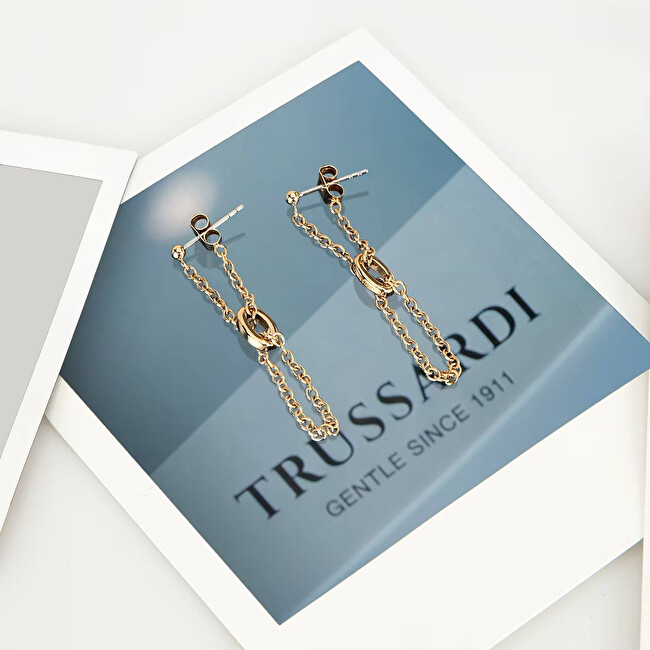 Trussardi Pozlacené řetízkové náušnice z oceli T-Design TJAXA37