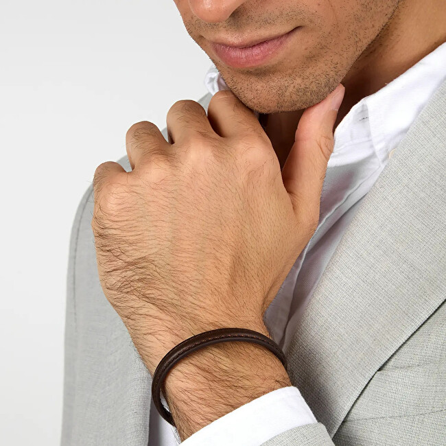 Trussardi Stylový tmavě hnědý kožený náramek T-Leather TJAXV21