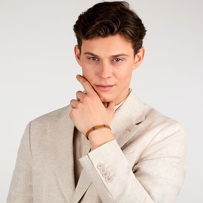 Trussardi Světle hnědý kožený náramek pro muže T-Leather TJAXZ04