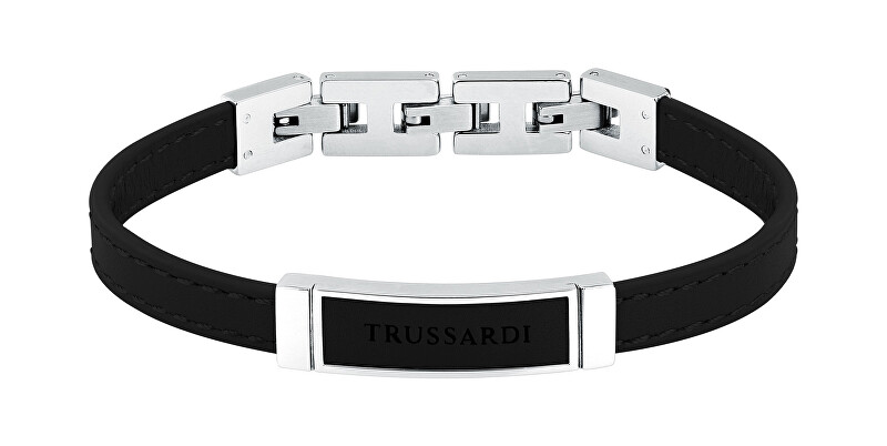 Trussardi Černý kožený náramek pro muže T-Leather TJAXZ05