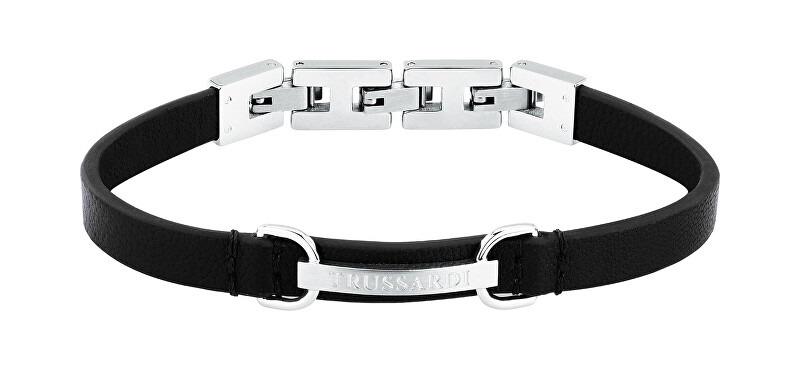Trussardi Pánský náramek z černé kůže T-Leather TJAXZ08
