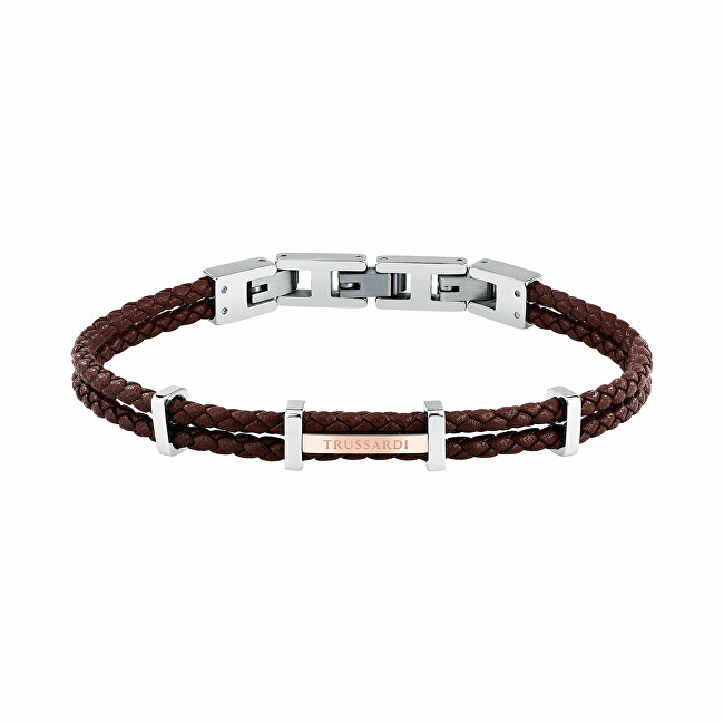 Trussardi Pánský náramek z pletené hnědé kůže T-Leather TJAXZ12