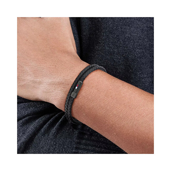 Tommy Hilfiger Černý kožený náramek s ocelovým zapínáním Casual Core 2790262
