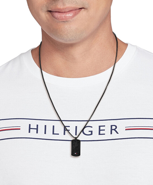 Tommy Hilfiger Černý pánský náhrdelník s vojenskou známkou Jameson 2790629