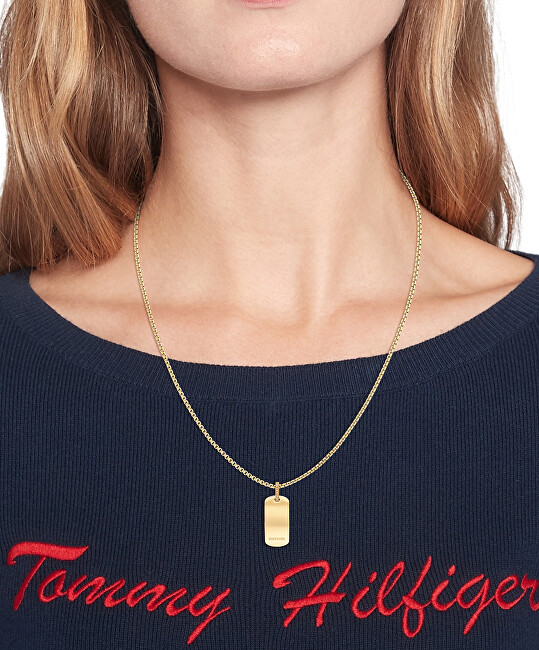 Tommy Hilfiger Dámský pozlacený náhrdelník z oceli s krystaly Dog Tag 2780862