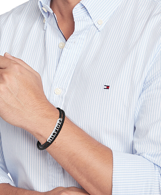 Tommy Hilfiger Fashion dvojitý kožený náramok pre mužov 2790587 čierna, strieborná