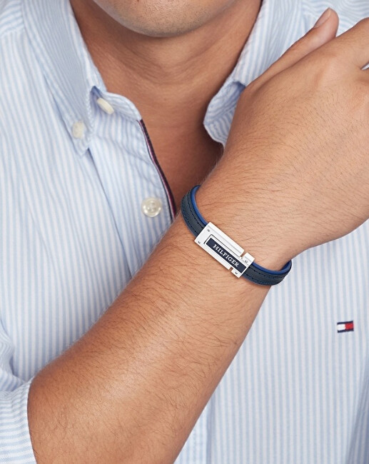 Tommy Hilfiger Modrý kožený náramek pro muže 2790558