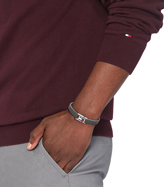 Tommy Hilfiger Šedý kožený náramek s ocelovým zapínáním 2790428
