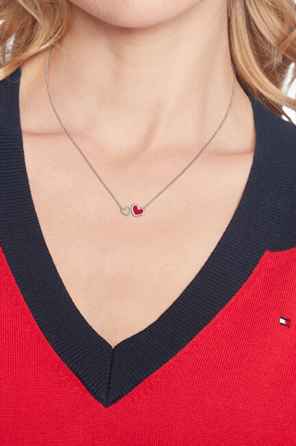Tommy Hilfiger Slušivý ocelový náhrdelník se srdíčky Enamel Hearts 2780746 červená, stříbrná