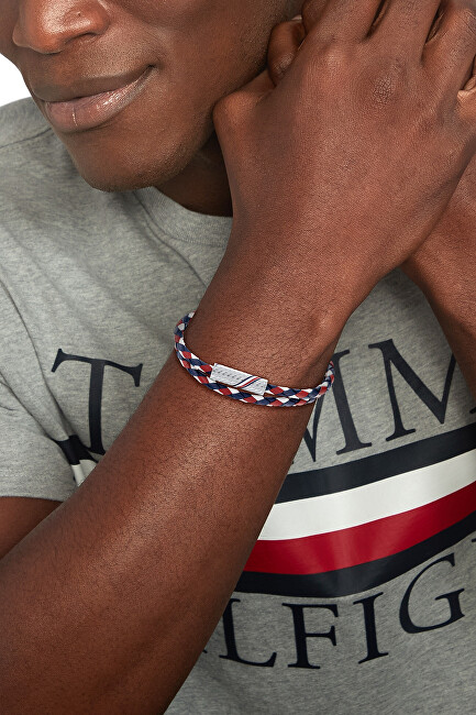 Tommy Hilfiger Štýlový dvojitý kožený náramok 2790472 biela, červená, modrá, strieborná , tricolor