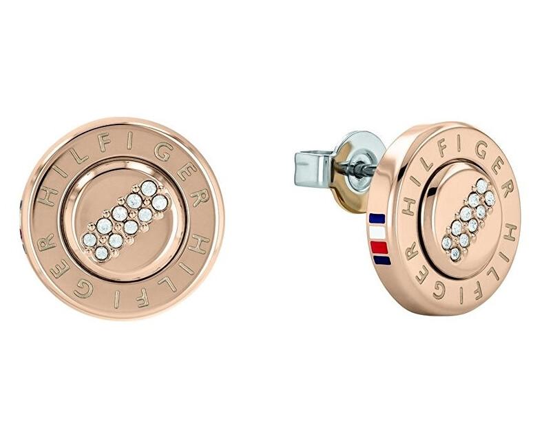 Tommy Hilfiger Bronzové ocelové náušnice pecky s krystaly 2780613
