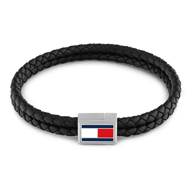 Tommy Hilfiger Čierny dvojitý kožený náramok pre mužov 2790755