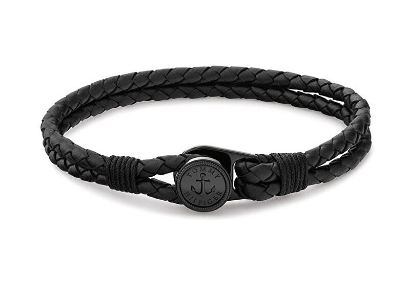 Tommy Hilfiger Černý kožený náramek Nautical 2790693