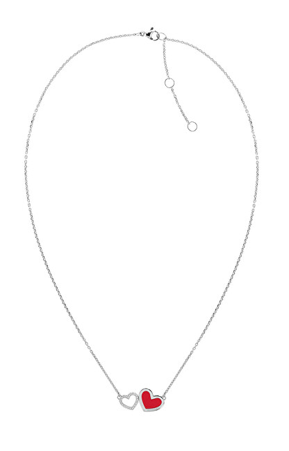 Tommy Hilfiger Slušivý ocelový náhrdelník se srdíčky Enamel Hearts 2780746 červená, stříbrná
