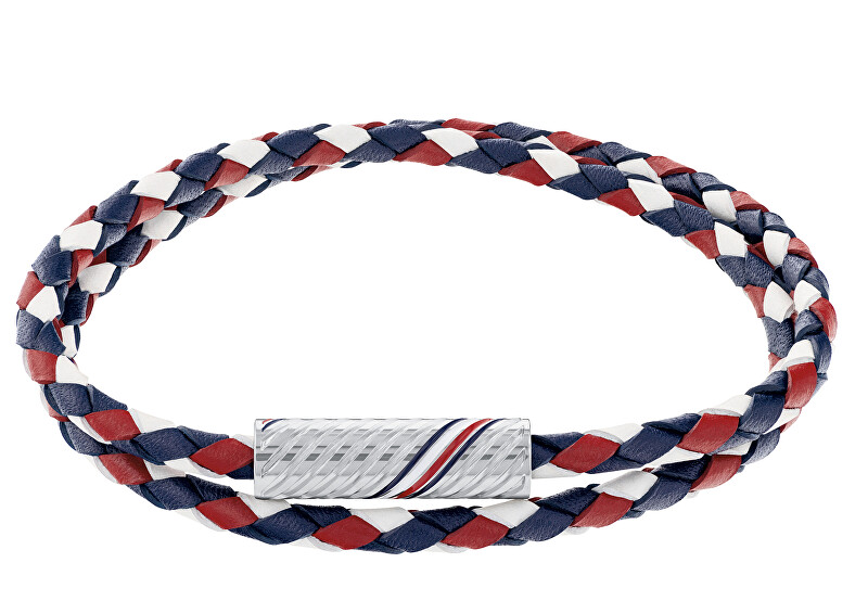 Tommy Hilfiger Štýlový dvojitý kožený náramok 2790472 biela, červená, modrá, strieborná , tricolor