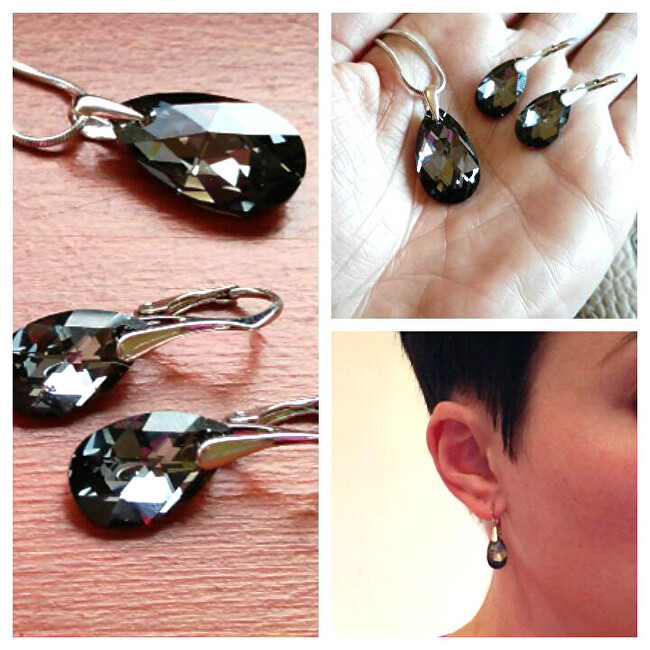 Levien Tajemné náušnice s krystaly Pear Silver Night