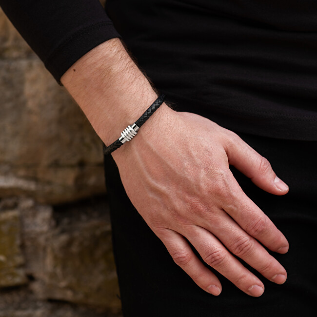 Troli Čierny kožený náramok pre mužov Leather 21 cm