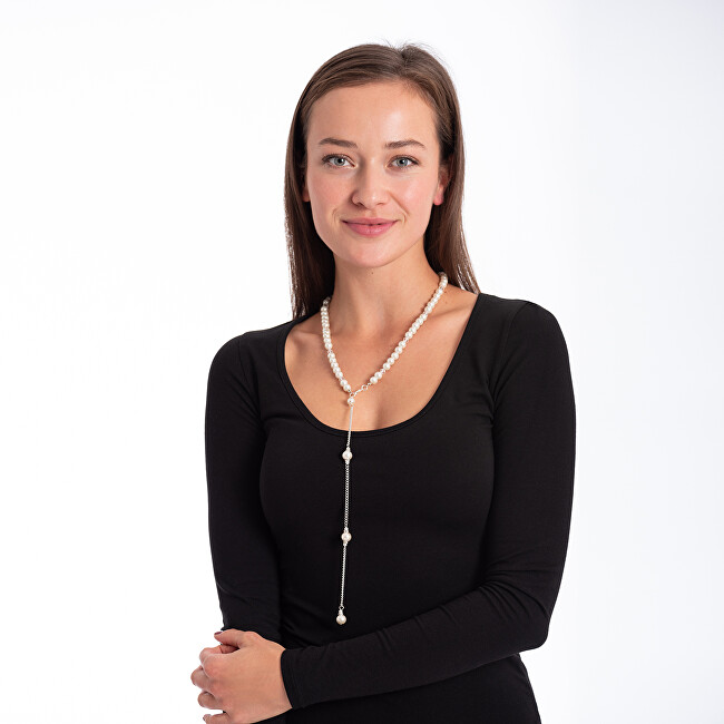 Troli Elegantný perlový náhrdelník biela, číra, perleťová, strieborná
