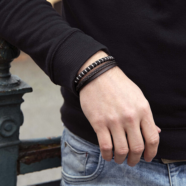 Troli Moderní pánský kožený náramek Leather