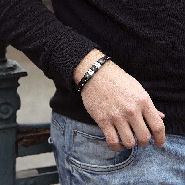 Troli Módní kožený náramek s ocelovými ozdobami Leather