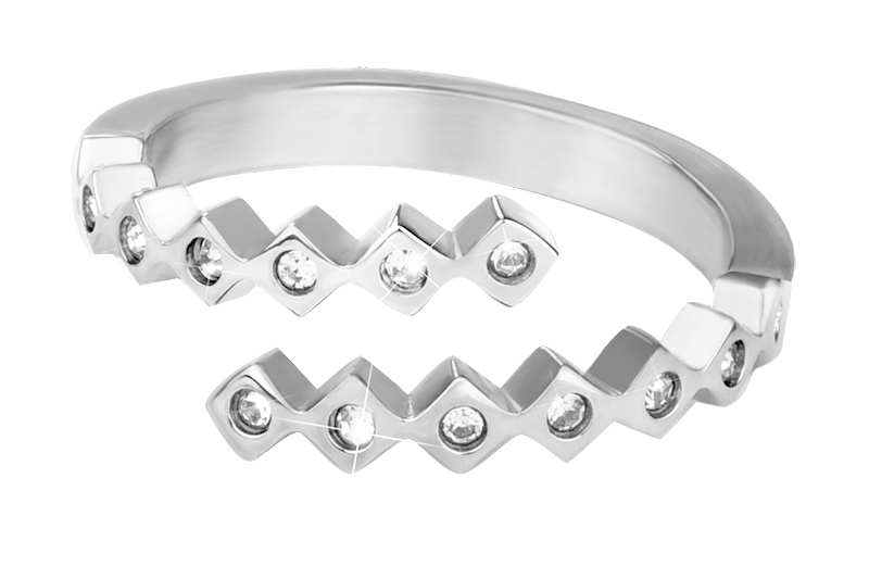 Troli Designový ocelový prsten se zirkony 50 mm